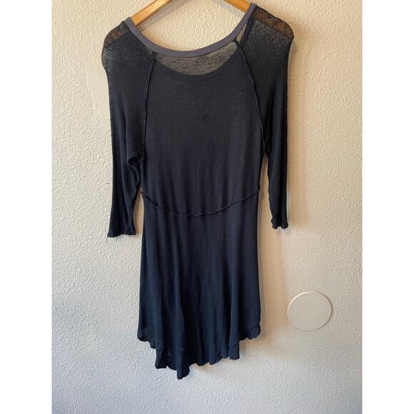 Free People Black Knit Handkerchief Hem Crew Neck 3/4 Sleeve Tee Size XS - Picture 5 of 12